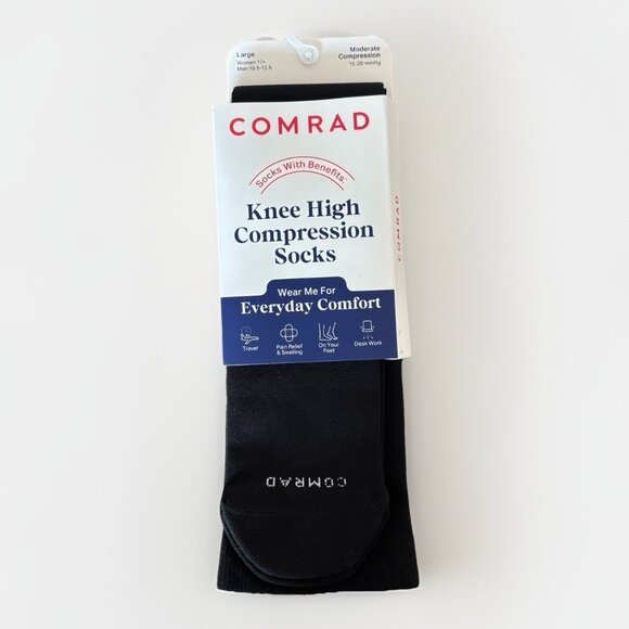 1 Comrad Unisex Womens 11+ / Men 10.5-12.5 Knee High Compression Socks Black NWT - Picture 1 of 10